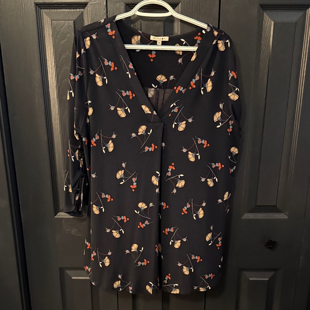 Beacon Black Blouse with Floral Accents